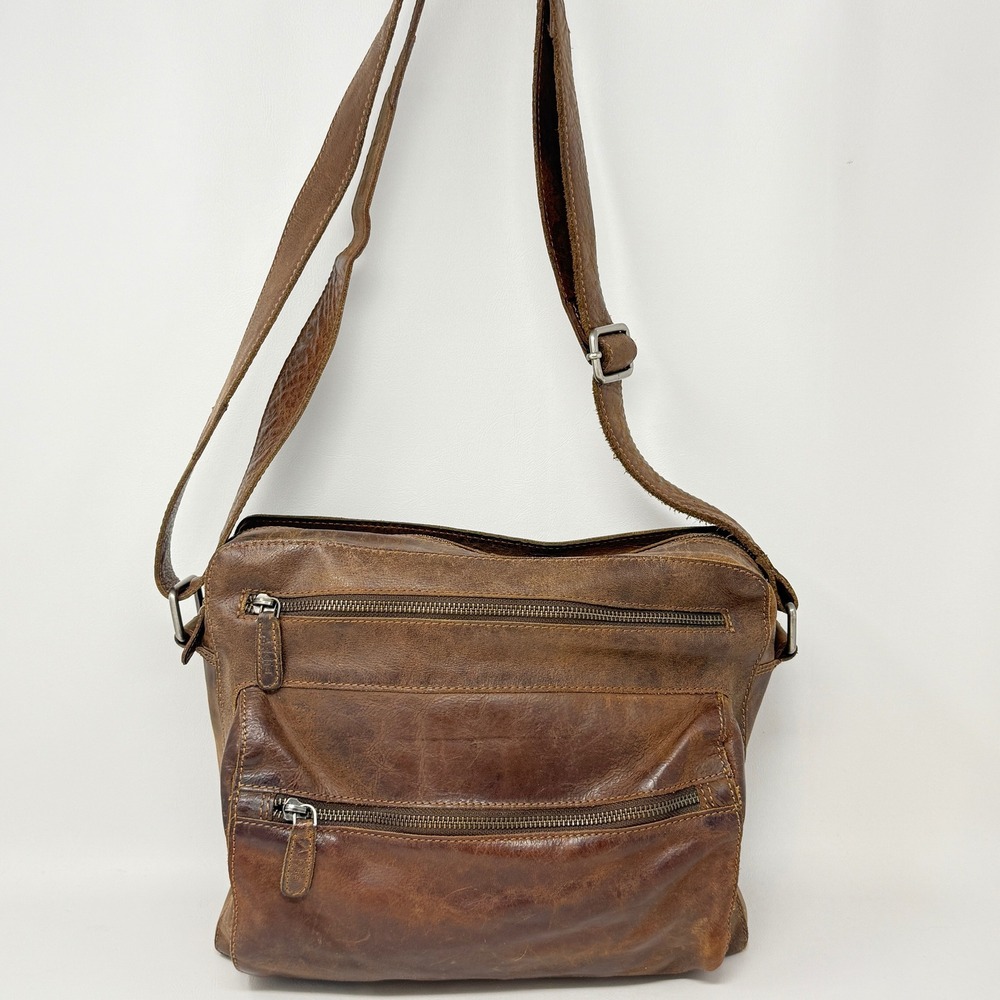 Adrian Klis Brown Buffalo Leather Crossbody Messenger Bag Distressed Handcrafted